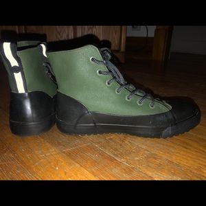 Hunter Green Dipped Canvas Lace Up Rain Boots